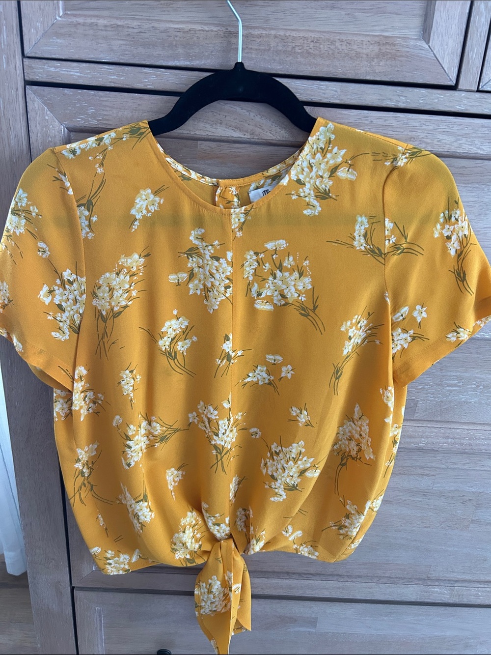 Madewell 100% Silk Yellow Floral Tie-Front Top Button Back
